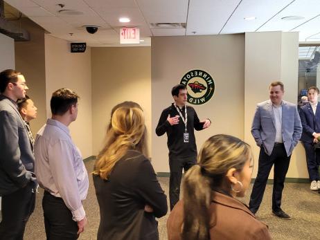 Master of Business in Sports Managements students at the Xcel Energy Center, home of the Minnesot...