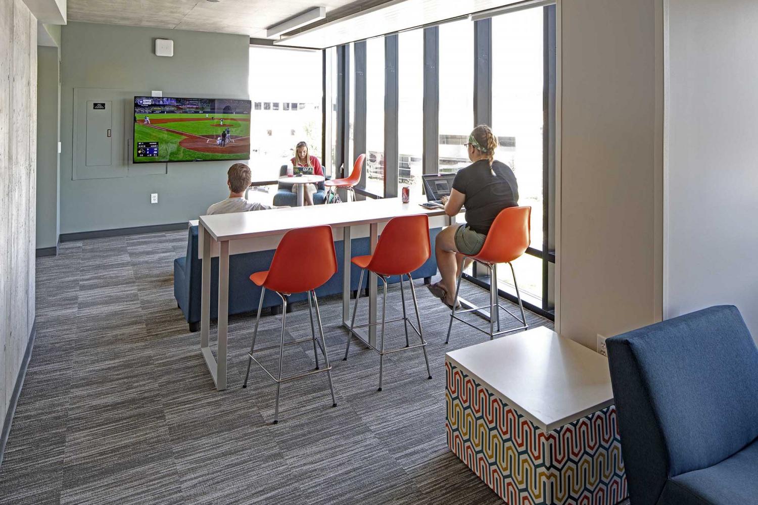 The Tower Residence Hall lounge.